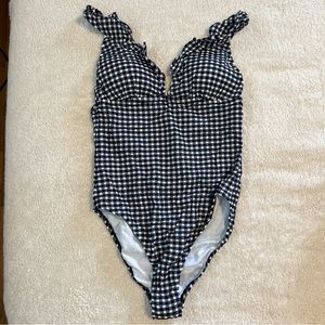 NWT J Crew gingham one pice swimsuit. Size 12. Navy/white